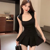 BXOXO Fashion Sexy Backless Lace Up Black Dresses Y2k E-Girl Slim Waist Dress for Women 2025 Summer New A-line Vestidos Mujer